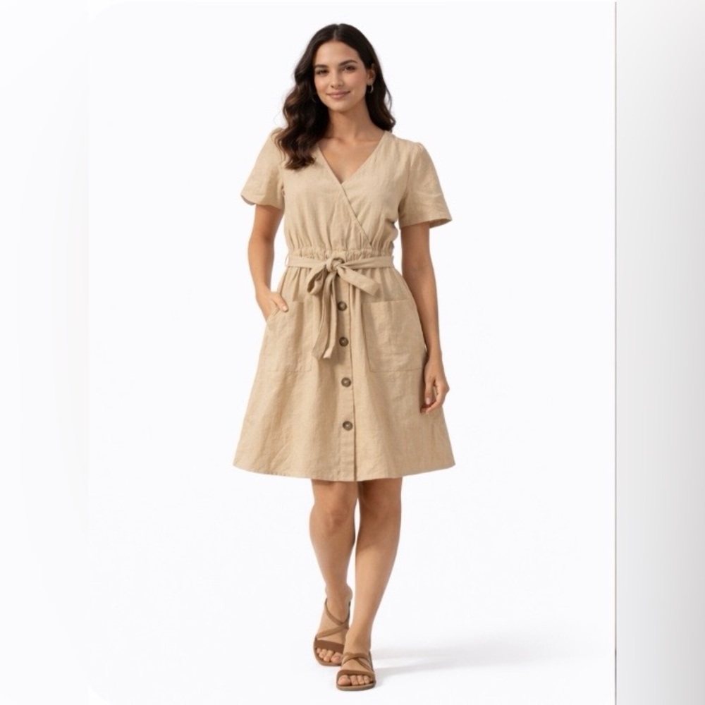 Chic Beige Button-Down Midi Dress